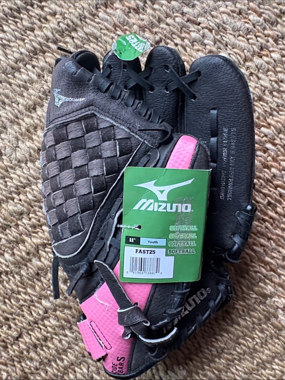 Mizuno Black and Pink Youth Fastpitch Softball Glove